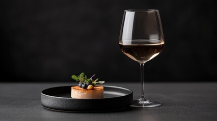 Gourmet food arrangement on a plate featuring a small portion of culinary dish
