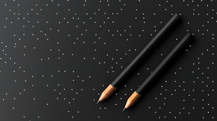 pencils on black paper with white dots, minimalist style, top view, photorealistic, mockup design template