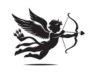 Fototapeta premium Black Cupid Angel Silhouette Vector Illustration with Transparent Background