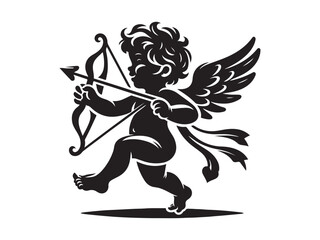 Fototapeta premium Black Cupid Angel Silhouette Vector Illustration with Transparent Background