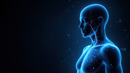 Illustration of a human head with a glowing blue brain, representing VNS or vagus nerve stimulation technology.