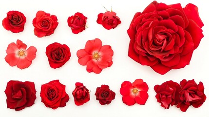 Red Roses and Flowers Arrangement on White Background