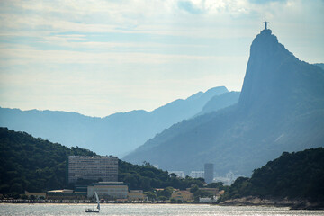 Niterói, RJ, Brazil, 01/25/2025 - Corcovado Mountain viewed from Fortaleza de Santa Cruz da Barra, fort erected in 1612 in Niterói