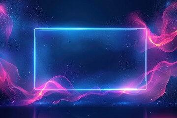 Fototapeta premium Glowing rectangular light frame with vibrant smoke on starry background