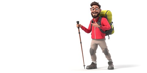 cartoon man hiking stick