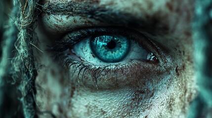 Naklejka premium A close up of a person's eye with a blue tint
