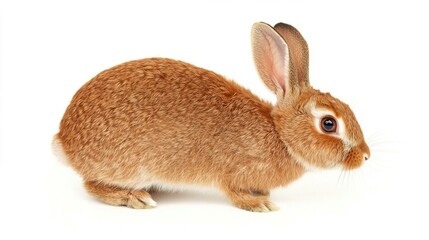 Obraz premium Cute Brown Rabbit Sitting on White Background with Soft Fur