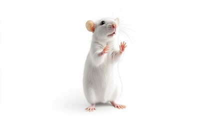 Adorable white pet mouse with expressive face against white background