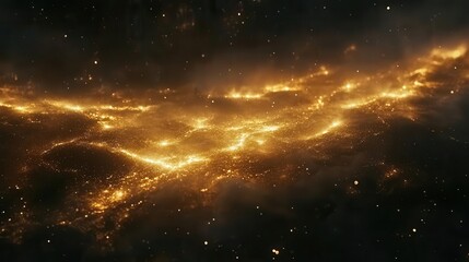 abstract golden light particles floating in dark space, bokeh effects, ethereal atmosphere
