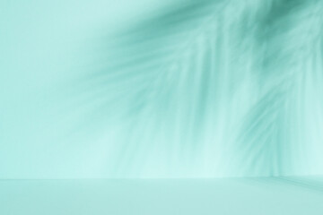 Blue background with palm shadows. Long banner format for web design.