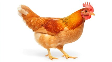Fototapeta premium Brown Hen Standing Gracefully on White Background in Studio Lighting