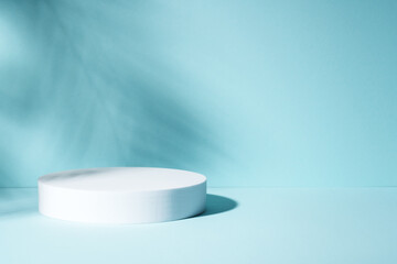 Art abstract background with podium and palm shadows. Empty space for design.