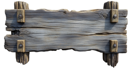 Wooden Signboard on Legs – Rustic Blank Banner for Text or Design cutout on a Transparent Background.