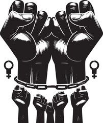 Human Rights Day strong hands silhouette icon set