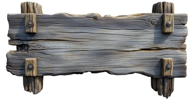 Wooden Signboard on Legs – Rustic Blank Banner for Text or Design cutout on a Transparent Background.