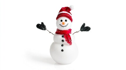 Cheerful Snowman Figurine Decorated with Red Scarf and Hat