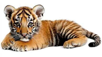 Fototapeta premium Playful Baby Tiger Relaxing on a White Background