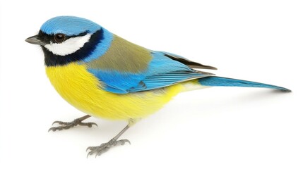 Fototapeta premium Bright Blue and Yellow Bird with Striking Colors on White Background