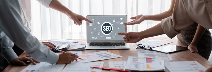 SEO search engine optimization for brisk e-commerce and online retail business showing on computer...