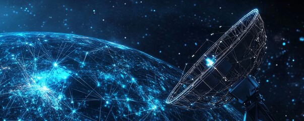 Satellite dish links a worldwide network across the earth's surface