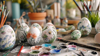 Hand-Painted Floral Easter Eggs in Tray
