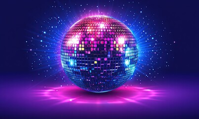 A glowing disco ball with neon lights reflecting on the surface, creating an atmosphere of fun