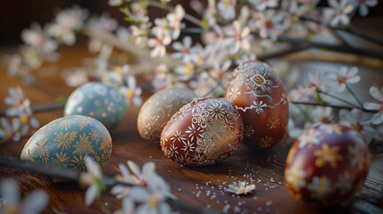 Hand-Painted Floral Easter Eggs in Tray
