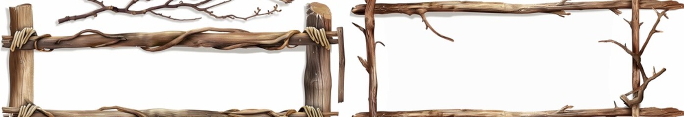 Obraz premium Illustration of wooden frames made from natural wooden sticks and branches.