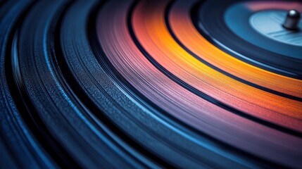 Fototapeta na wymiar Spinning vinyl record close-up, warm tones, music background