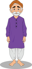 Fototapeta premium A indian old man cartoon character front pose design who wearing pagri