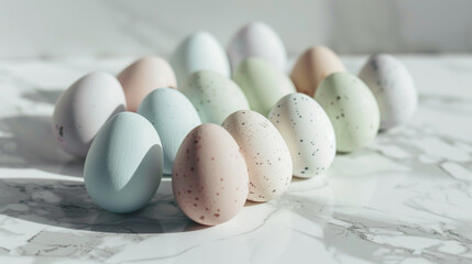 Pastel Easter Eggs on Marble Surface

