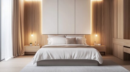Serene Minimalist Bedroom Design: Modern Wooden Interior