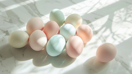 Pastel Easter Eggs on Marble Surface
