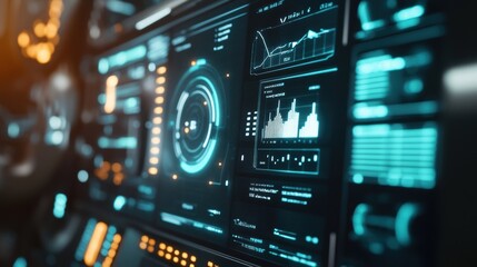 Obraz premium Closeup of a digital screen on a machine showing alerts and performance reports with a 5G connectivity symbol illustrating the immediacy of data fetching and analysis.