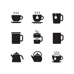 coffee mug tea cup and kettle pot icon collection set silhouette vector flat design element