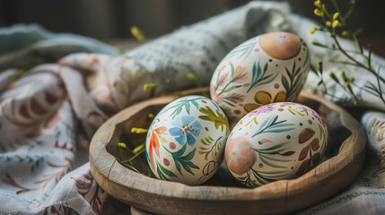 Hand-Painted Floral Easter Eggs in Tray
