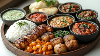 Bowls and plates with ramadan food on white background