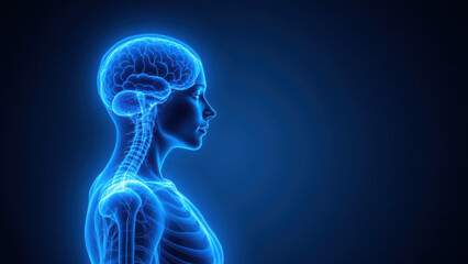 VNS, Vagus Nerve Stimulation - a detailed medical illustration of a human head with highlighted brain and nervous system, showcasing the location of this procedure.