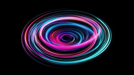 dynamic abstract waves of vibrant neon paint suspended in zero gravity, featuring electric blues, hot pinks, and acid greens creating a hypnotic spiral pattern against pure black