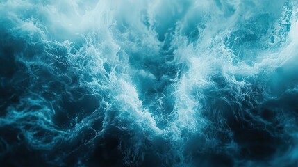 dynamic ocean wave composition with dramatic lighting, turquoise water crystals, and white foam patterns in motion