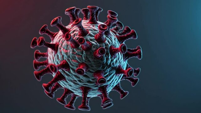 A highly detailed 4K animation depicting the 2019-nCov coronavirus, responsible for the global pandemic, as seen under a microscope