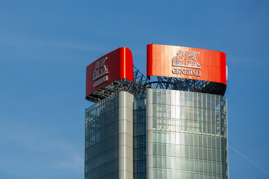 Italy, Milano - 13 May 2022: Generali Group logo on the headquarter building