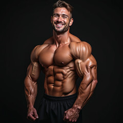 A strong bodybuilder show muscles