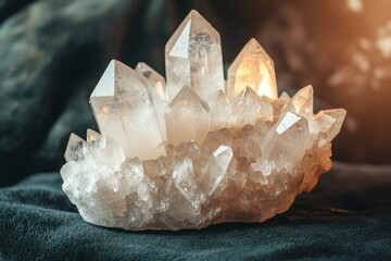 Obraz premium Cluster of Clear Quartz Crystals Glowing Gently