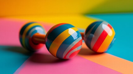 Colorful dumbbells rest on a lively surface, hinting at a fun approach to exercise