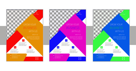  A bundle of 3 templates of different colors a4 flyer template, modern business flyer template,  Business abstract vector template. Brochure design, cover modern layout, annual report, poster.