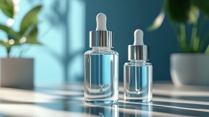 Glass bottle with dropper and wrinkle reducing serum on white background