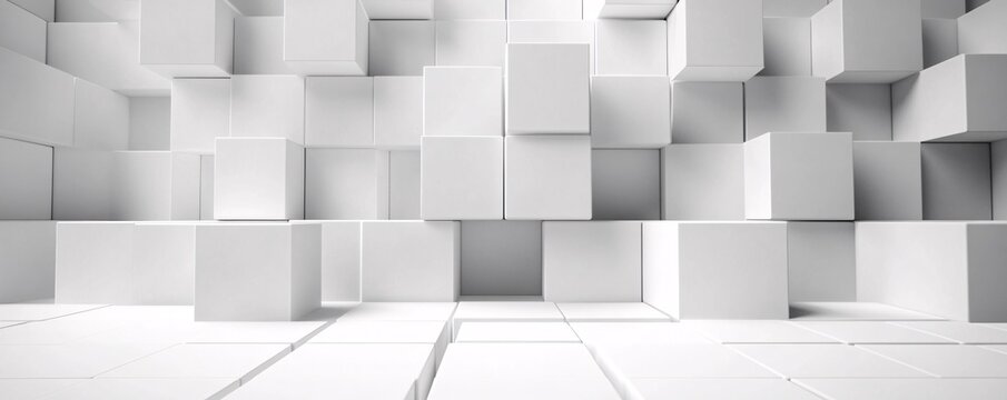 Fototapeta Modern background with abstract white cubes wall, perfect for showcasing products