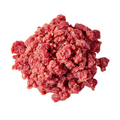 Fresh ground beef raw minced meat top view isolated transparent background culinary ingredient