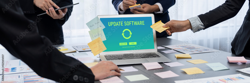 Poster software update on computer for brisk version of device software upgrade